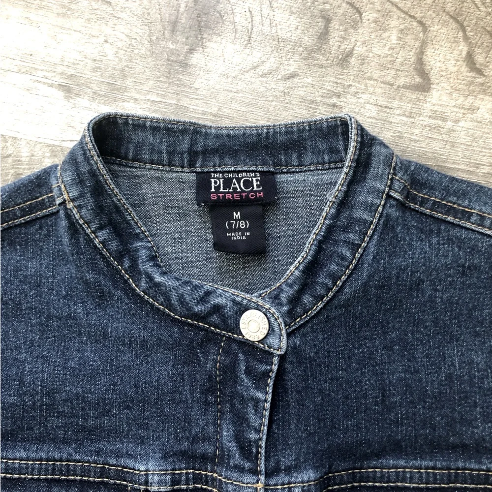 The Children’s Place Stretch Denim Blue Jean Jacket Dark Wash Zip Down Front 7/8